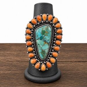 BARSE Sterling Silver Turquoise Spiny Oyster Oversized Southwestern Ring Size 9